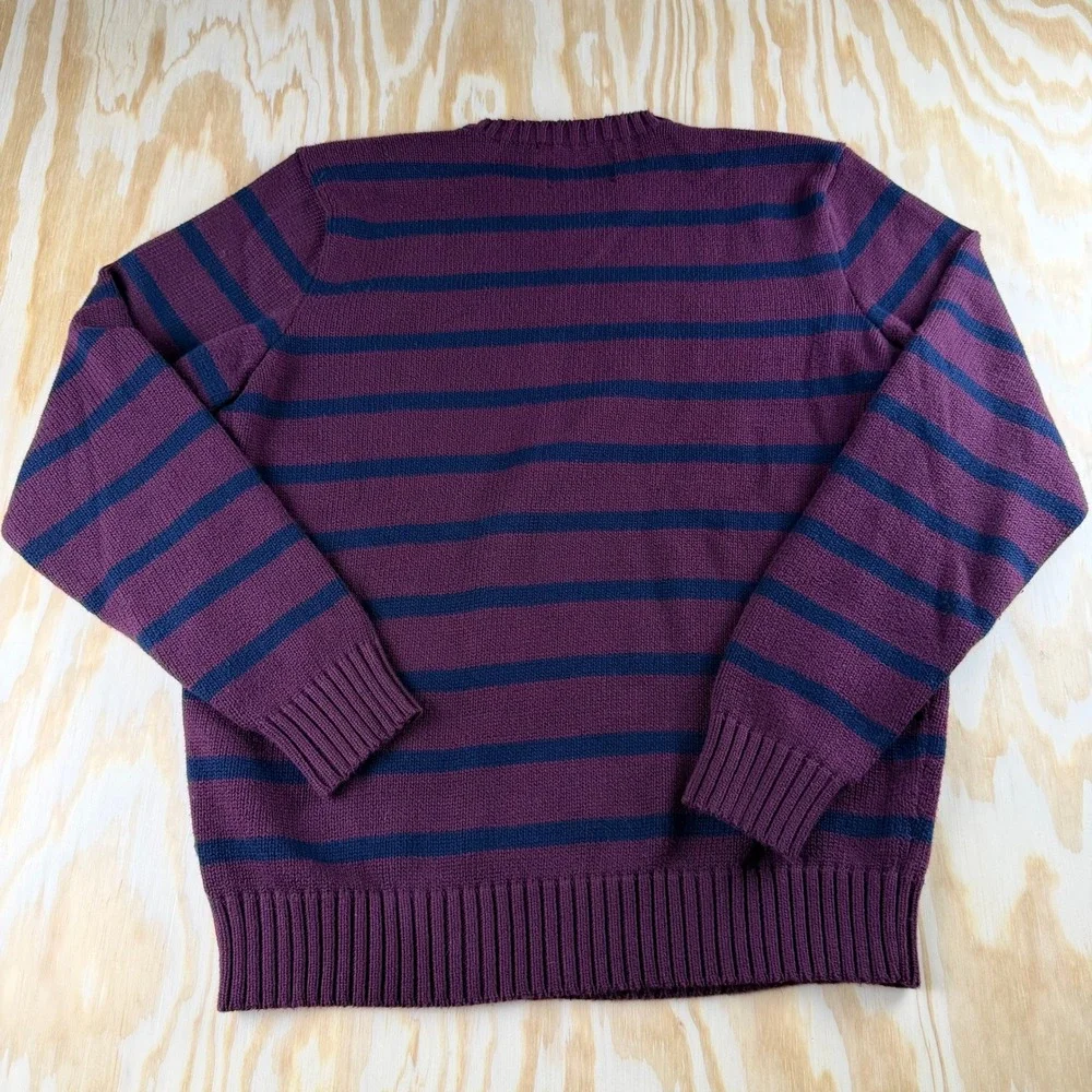 Polo Ralph Lauren Mens Striped Crewneck Sweater‎ Burgundy Navy Blue Large Pony L